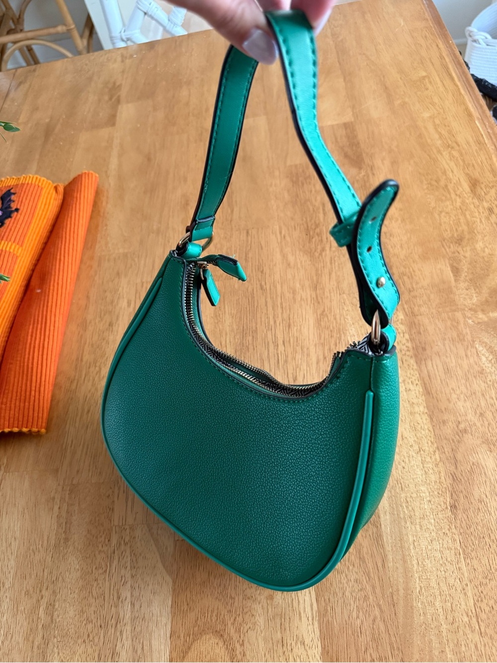 Green Crescent Shoulder Bag - Sleek Women's Handbag